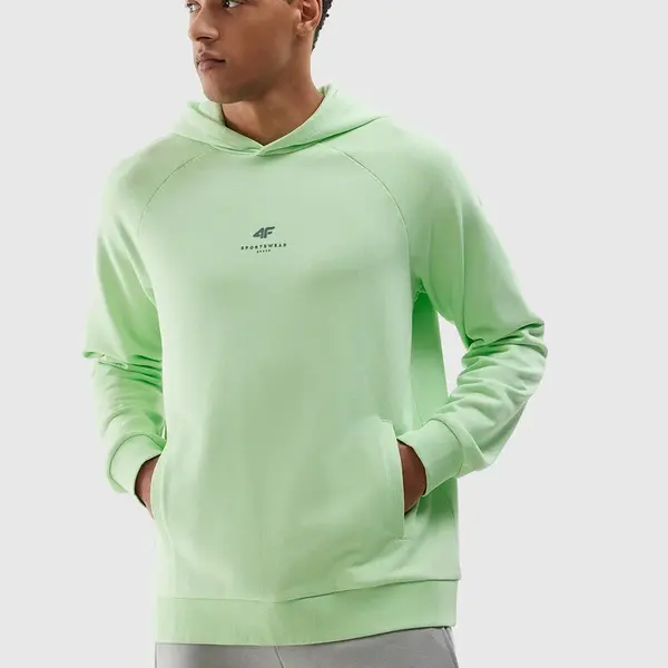 Pánská tepláková mikina bez zapínání a s kapucí z organické bavlny 4F - světle zelená