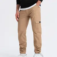 Ombre Men's pants with cargo pockets and leg hem - warm brown