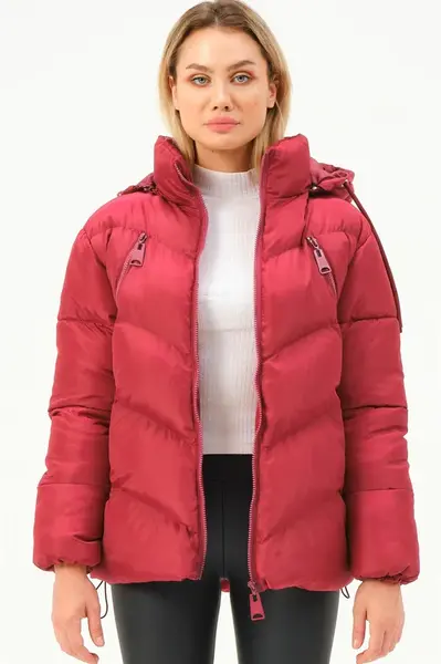 Z6769 DEWBERRY DÁMSKÝ KABÁT - BURGUNDY