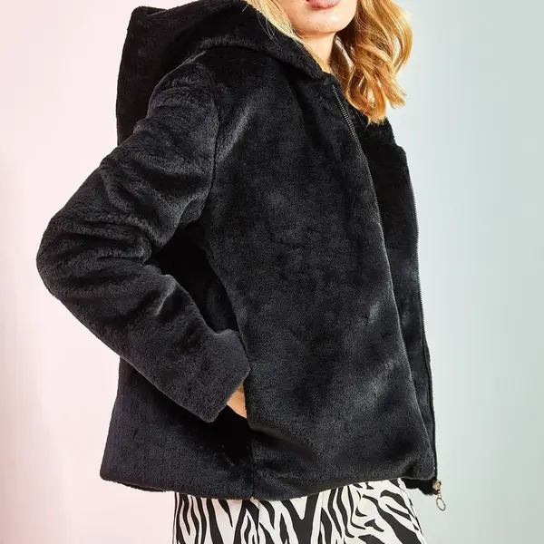 Bianco Lucci Women's Hooded Plush Für Coat