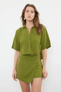 Trendyol Khaki Weaving Linen blend Shirt Shorts Beach Set