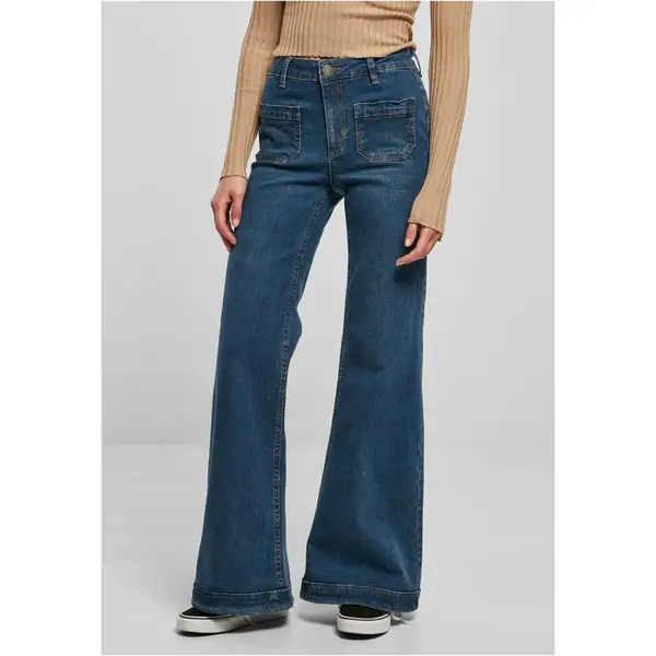 Dámské Vintage Flared Denim Pants tmavě modré seprané