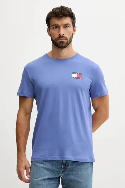 Bavlněné tričko Tommy Jeans pánské, béžová barva, s potiskem, DM0DM20740