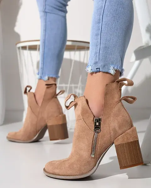 Resti Light brown women's boots on a square post Darera - Footwear