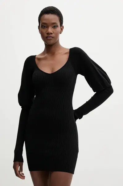 Vlněné šaty Aniye By černá barva, mini, přiléhavé, 181052