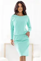 189-12 Long-sleeved sweatshirt dress with pockets – comfortable cut with a low neckline at the back – mint
