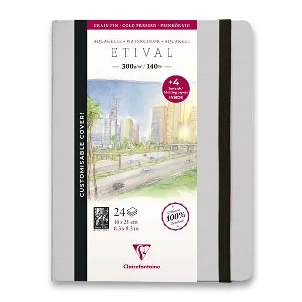Akvarelové album Clairefontaine Etival Cold Pressed - 21 x 16 cm, 24 listů, 300 g