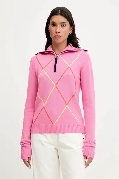 Vlněný svetr Rossignol JCC dámský, růžová barva, s pologolfem, RLNWO17