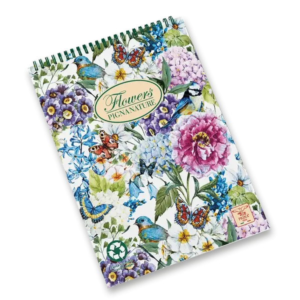 Kroužkový blok Pigna Nature Flowers - A5, čtverečkovaný, 50 listů, mix motivů