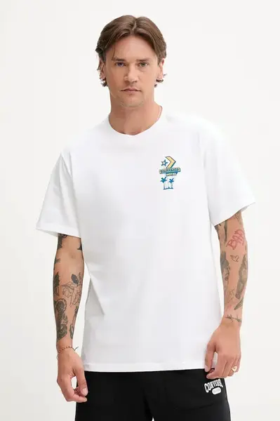 Bavlněné tričko Converse pánské, bílá barva, s potiskem, 10027725-A01