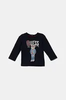 Dětské bavlněné tričko s dlouhým rukávem Guess