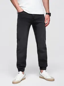 Ombre Men's denim JOGGERS pants with classic flare - black