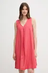 Lněné šaty United Colors of Benetton červená barva, mini, 4AGHDV0AX
