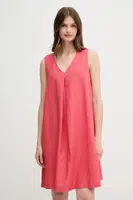 Lněné šaty United Colors of Benetton červená barva, mini, 4AGHDV0AX