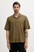 Lněná košile BOSS pánská, zelená barva, relaxed, 50539918