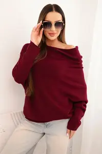 Kesi Włoski Dámsky viskózový asymetrický sveter typu netopier slivkový