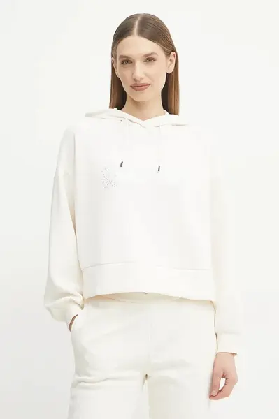 Mikina Armani Exchange dámská, béžová barva, s kapucí, s potiskem, XW000094 AF10804