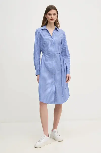 Šaty Tommy Hilfiger modrá barva, midi, WW0WW45581