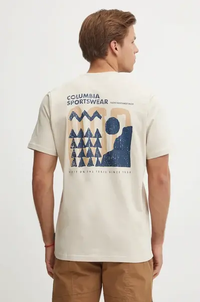 Bavlněné tričko Columbia Explorers Canyon béžová barva, s potiskem, 2036451.