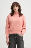 Svetr z vlněné směsi American Vintage dámský, oranžová barva, hřejivý, s pologolfem, EAST18QE25