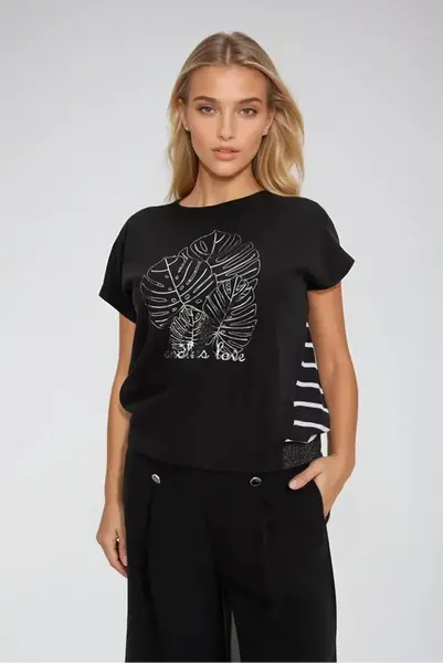 Marisse Black Cotton Blouse With Print