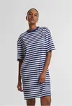 Dámské pruhované šaty oversized bílá/tmavomodrá