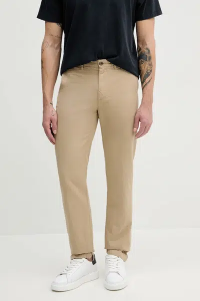 Kalhoty s příměsí lnu Tommy Hilfiger béžová barva