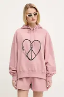 Bavlněná mikina Moschino Jeans dámská, růžová barva, s kapucí, s potiskem, 1708 3228