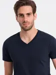 Ombre BASIC men's classic cotton T-shirt with a crew neckline - navy blue