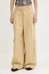 Kalhoty HUGO dámské, béžová barva, široké, high waist, 50538656