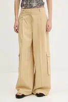 Kalhoty HUGO dámské, béžová barva, široké, high waist, 50538656