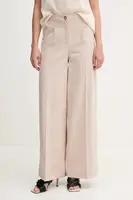 Kalhoty s příměsí lnu United Colors of Benetton dámské, béžová barva, široké, high waist, 49KBDF091