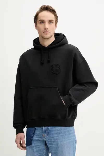 Bavlněná mikina BLUEMARBLE pánská, černá barva, s kapucí, hladká, HO01.FL05AA25