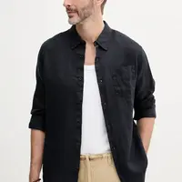 Lněná košile Guess NAPA pánská, tmavomodrá barva, regular, s klasickým límcem, M5GH73 WH3J0