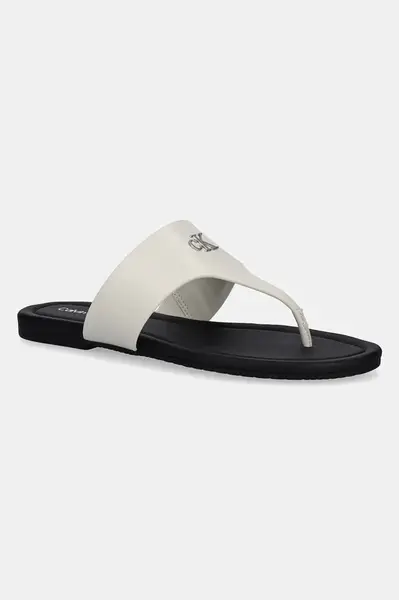 Žabky Calvin Klein Jeans FLAT SANDAL TOEPOST MG dámské, béžová barva, na plochém podpatku, YW0YW01691