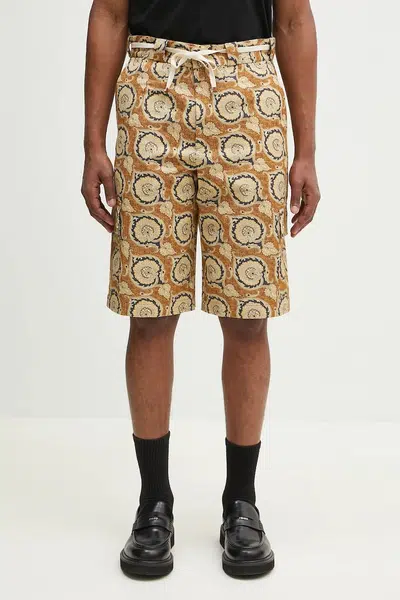 Bavlněné šortky Drôle de Monsieur Le Short Workwear Paisley pánské, žlutá barva, G-BS155-CO189-MS