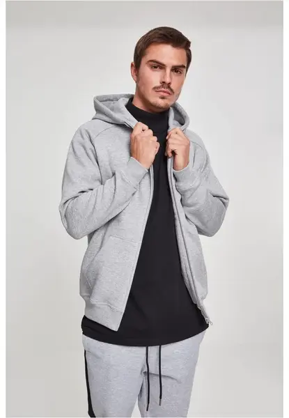 Sivá pánska mikina na zips s kapucňou
