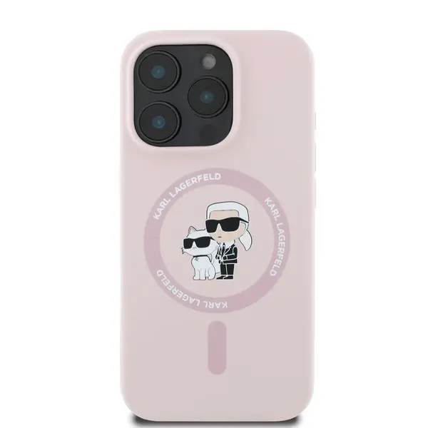 Zadní kryt Karl Lagerfeld Liquid Silicone Karl and Choupette MagSafe pro Apple iPhone 16 Pro Max, růžová
