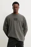 Bavlněné tričko s dlouhým rukávem Vans šedá barva, s potiskem, VN000M2ZBLK1