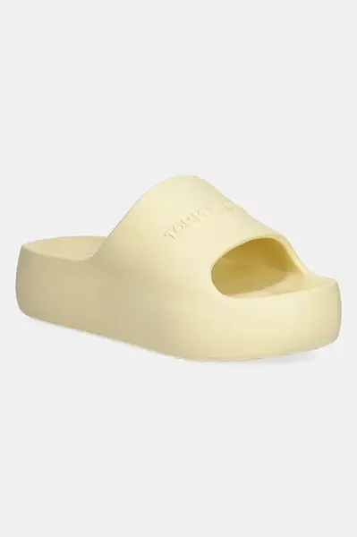 Pantofle Tommy Jeans CHUNKY POOL SLIDE ESS dámské, žlutá barva, na platformě, EN0EN02879