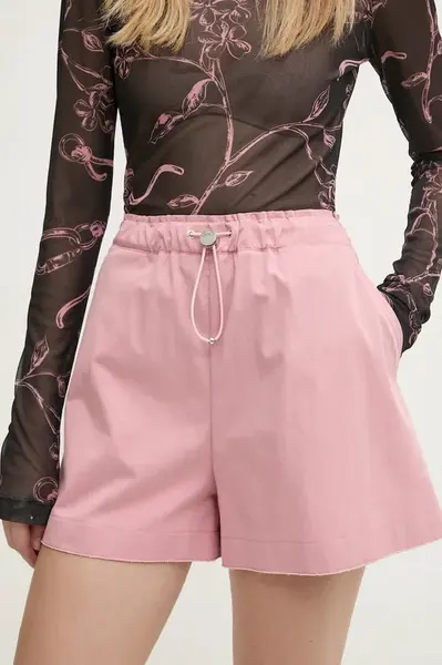 Kraťasy Moschino Jeans dámské, růžová barva, hladké, high waist, 0304 3224