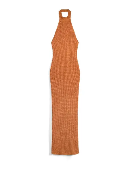 Bershka Pletené šaty  oranžová / strieborná