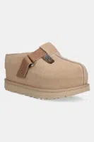 Semišové pantofle UGG Goldenstar Hi Clog dámské, béžová barva, na platformě, 1167550-SAN