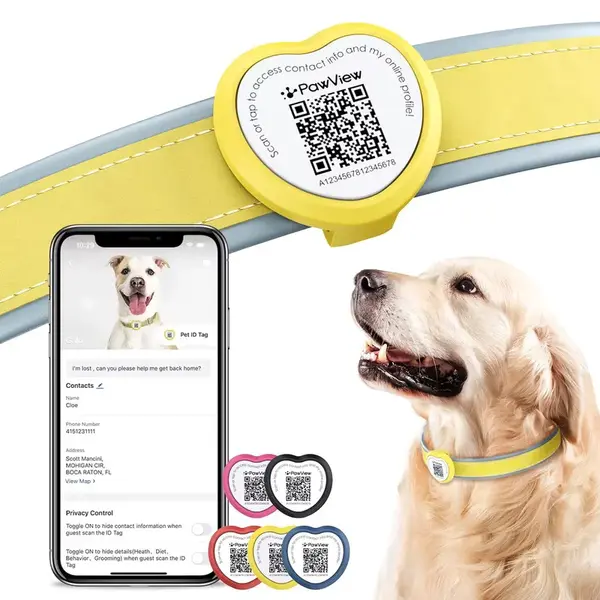 PawView inteligentná známka pre psy srdce - žltá