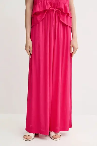 Kalhoty United Colors of Benetton dámské, růžová barva, široké, high waist, 4VW95F00C