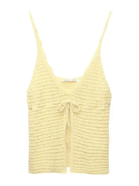 Pull&Bear Vyšívaný top  pastelovo žltá