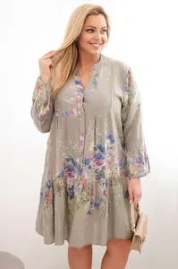 Plus size květinové šaty s V-výstřihem a knoflíčky