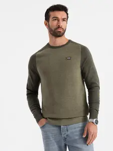 Ombre Cotton men's sweater with patch and raglan sleeves - olive