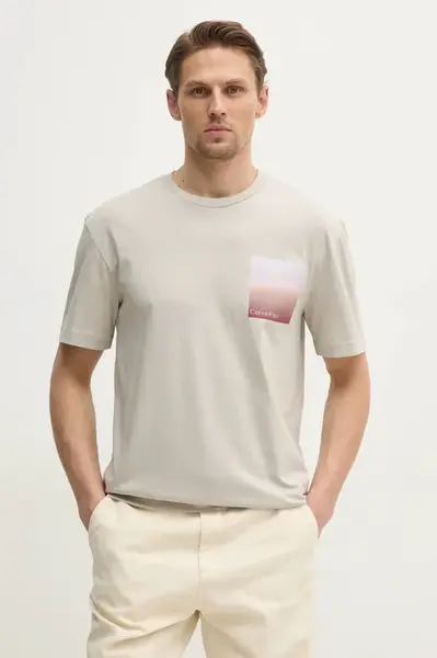 Bavlněné tričko Calvin Klein béžová barva, s potiskem, K10K114164