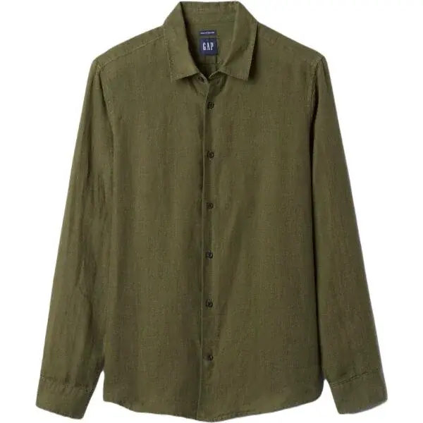 GAP LS LINEN Pánska košeľa, khaki, veľkosť